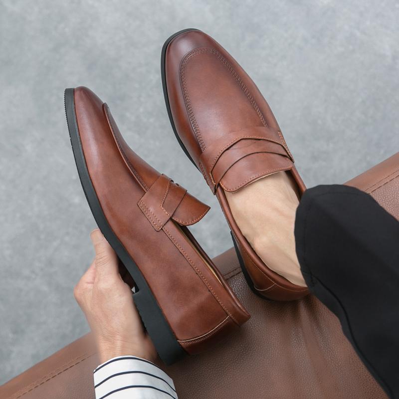 Brand Pointed Business Office Shoes Lightweight Soft and Comfortable Soles Loafers Shoes Fashionable Low Cut Men's Leather Shoes