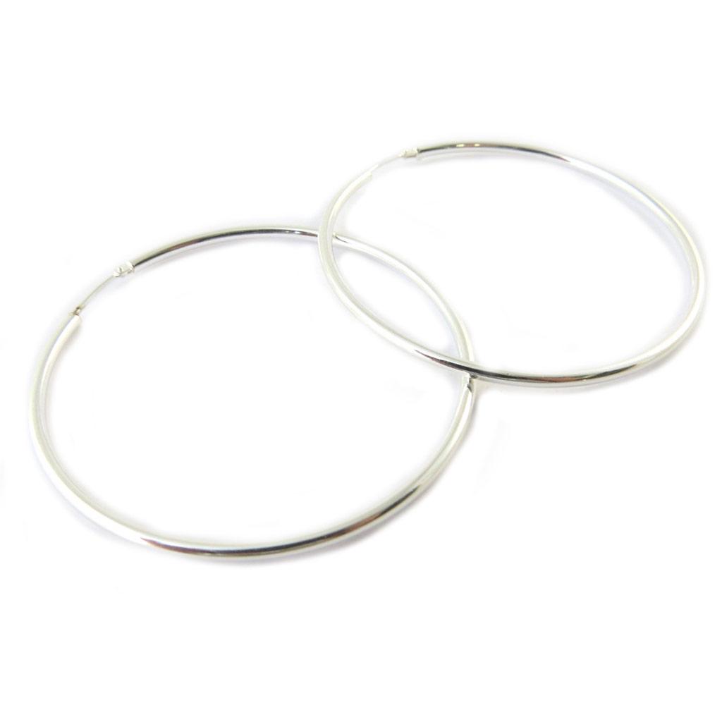 Les Trésors De Lily [P1683] - Silver 'Simplicity' Hoop Earrings - 50 Mm 2 Mm