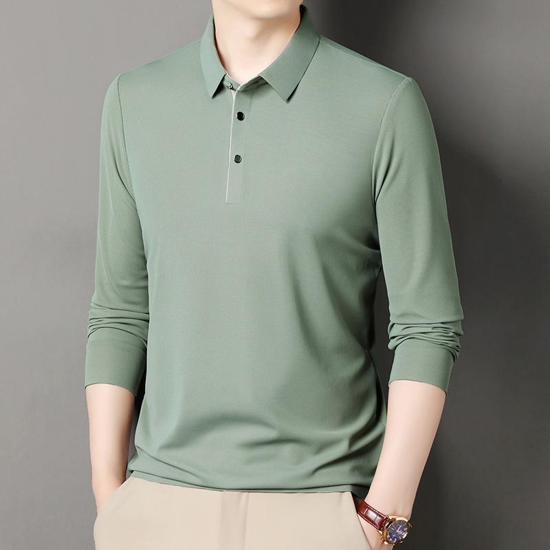 Spring  Men's Long-sleeved Shirt Collar T-shirt Young and Middle-aged Men's Solid Color Thin Casual Bottoming Shirt Men's T-shirt