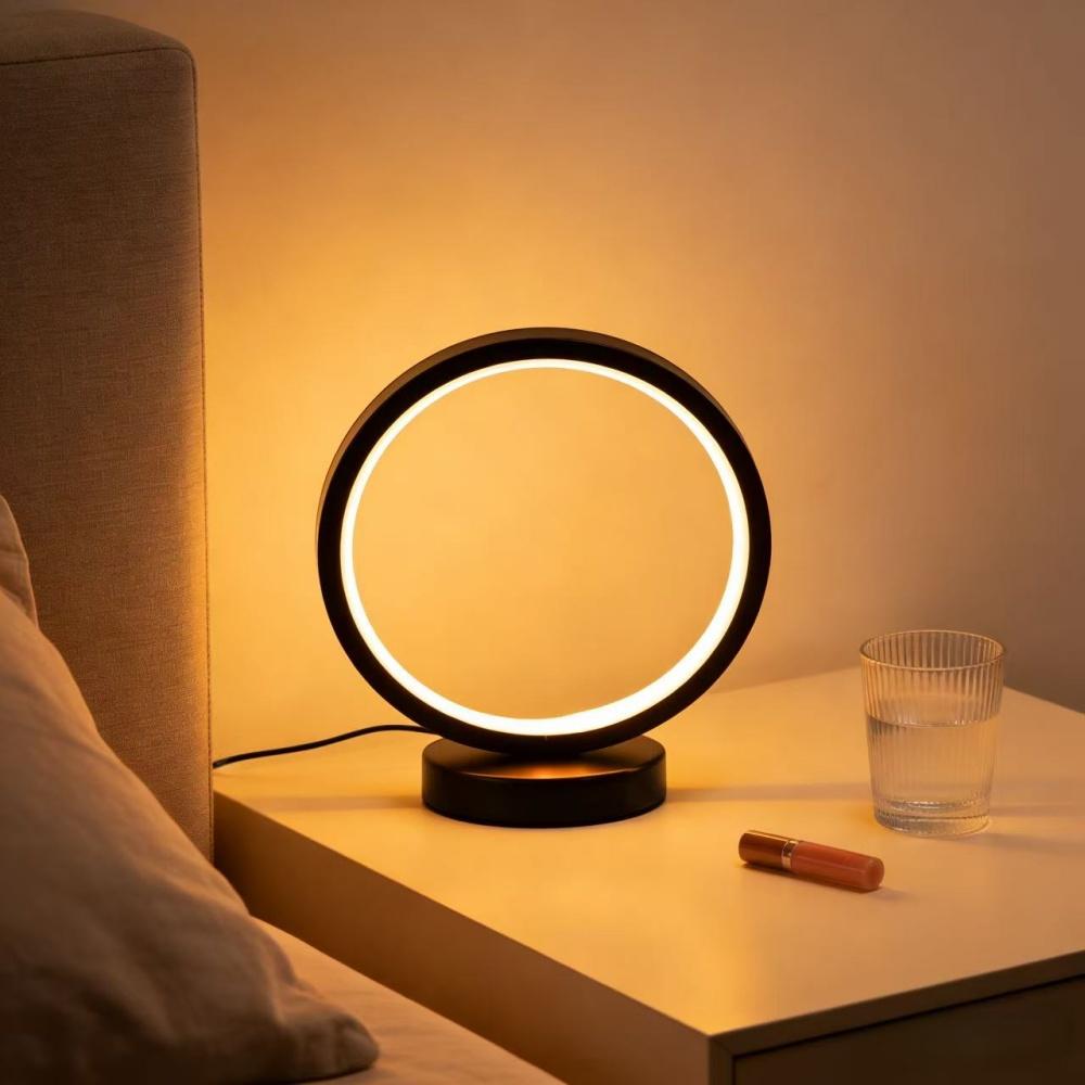 Nordic Style LED Table Lamp 5VUSB Plug Three Tone Light Circular Atmosphere Wrought Iron Design for Bedroom Study