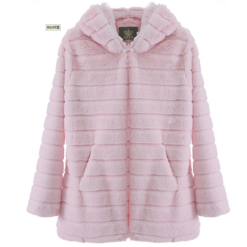 Fur Autumn and Winter Imitation Fur Imitation Mink Long Hooded Fur Jacket Women's Coat Warm