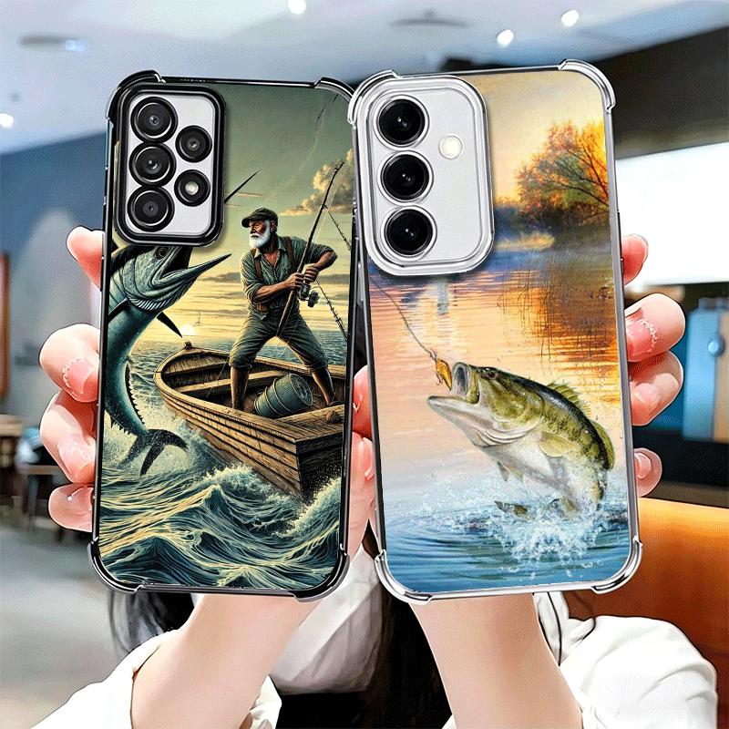 Hunting Fishing Man Plating Phone Case For Samsung A17 A07 A37 A57 A16 A56 A15 A55 A14 A54 A13 A53 A26 A36 A25 A35 A24 A34 A23 A