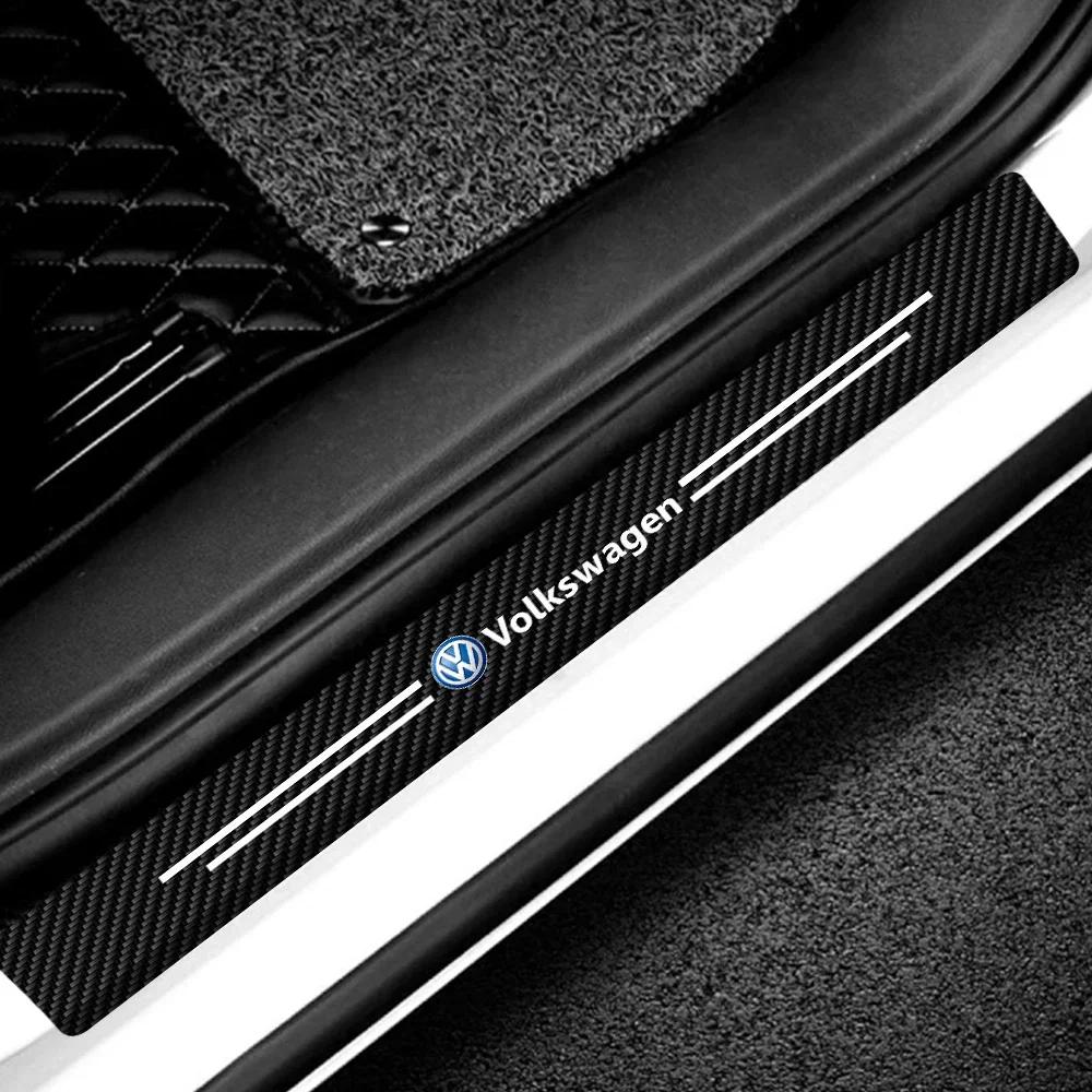 VW GTI GOLF 2026 Hot For VW VOLKSWAGEN 4Pcs Leather Carbon fiber Car Door Sills Anti Scratch Protector Stickers Accessories For