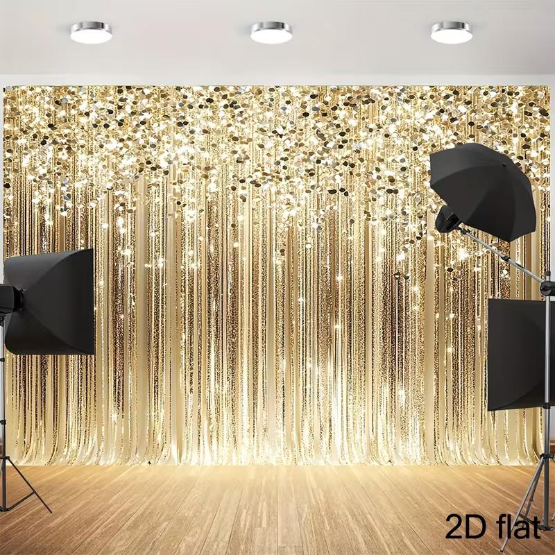

2D Flat Shiny Gold Curtain Backdrop, Sparkle Background for Graduation, Anniversary & Holiday Events 47.2x31.5inch/120*80cm
