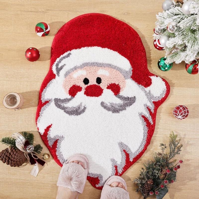 Bath Mat Christmas Tree Bath Rug with Strong Absorbency Slip Resistant Floor Pad Perfectly Keep Floor Dry