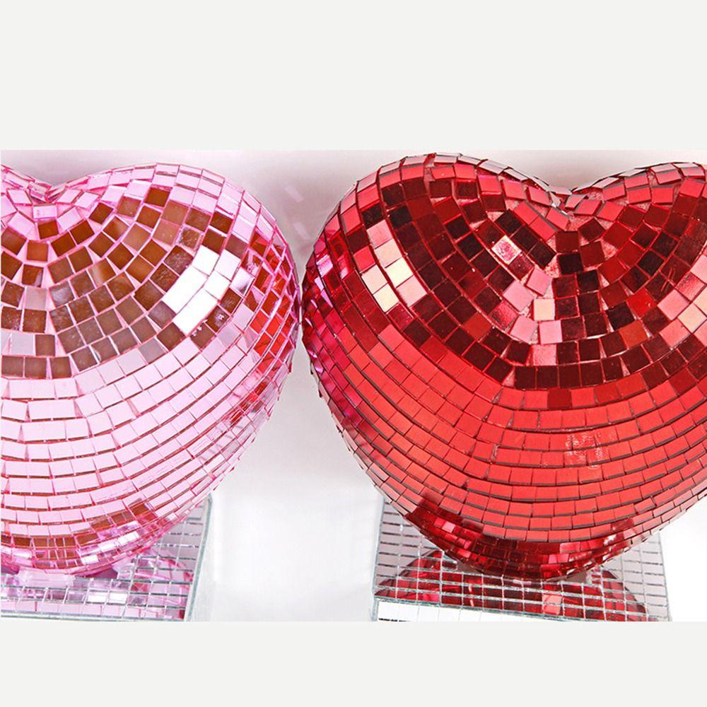 Red/Pink Color Mirror Surface Ornament Reflective Valentines Day Disco Ball  Christmas Party