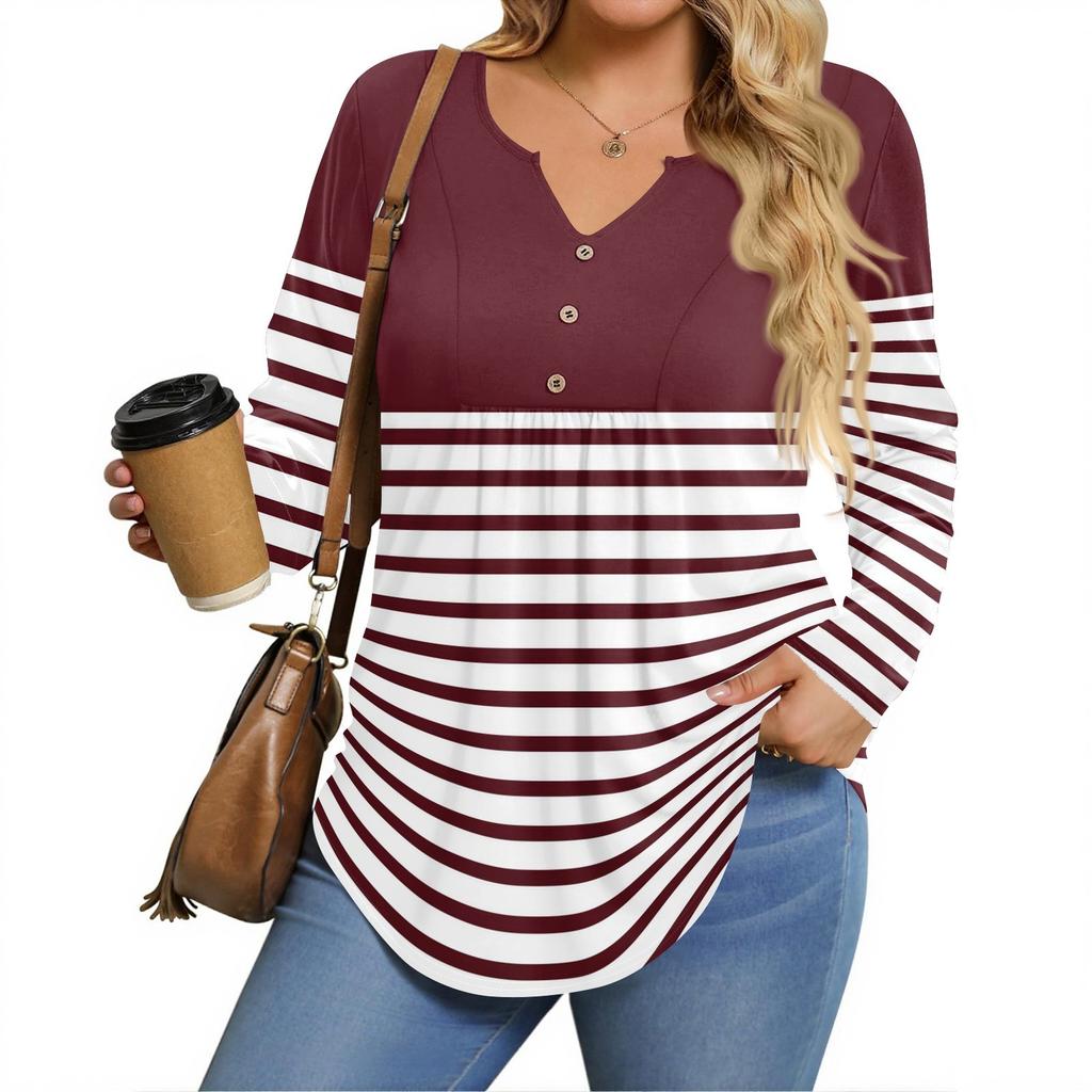 Womens Plus Size Long Sleeve Shirts  V Neck Tunic Tops Basic Loose Fit Tee Tops