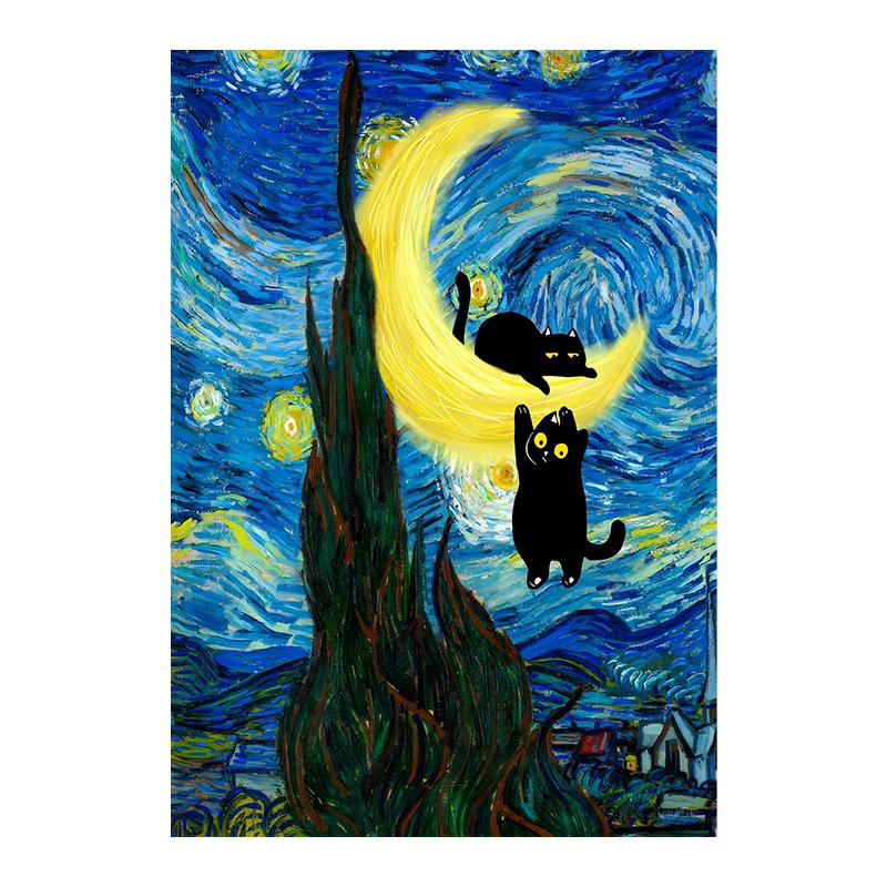 Van Gogh Black Cat Sunflowers Funny Art Matisse Monet Canvas Painting Posters And Prints Wall Pictures For Living Room Decor