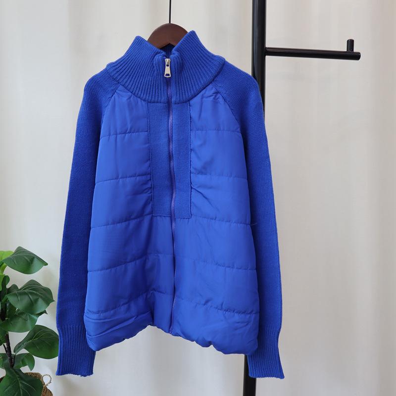 Design Sense Niche Splicing Cotton Clothes Knitted Cardigan Autumn and Winter New Loose Temperament Zipper Sweater Jacket Women
