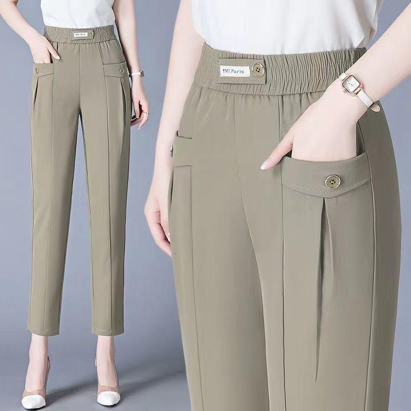 Ice Silk High Waist Loose Slimming Cropped Summer Pants for Women L for 100-115 jin