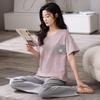 2024 Women's Summer Pajama Set: Pure Cotton, Short Sleeve, Long Pants - Lightweight and Casual for Indoors or Outdoors