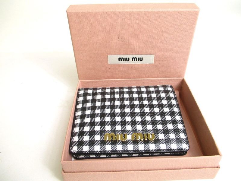 Authentic MIU MIU Rose Leather Madras Bifold Wallet Compact Wallet #a273  Refurbished
