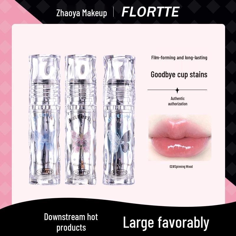 FLORTTE/Floria Lip Lacquer: Stunning Melia Water Light Lipstick - Transfer-Resistant Cup Mirror Gloss.