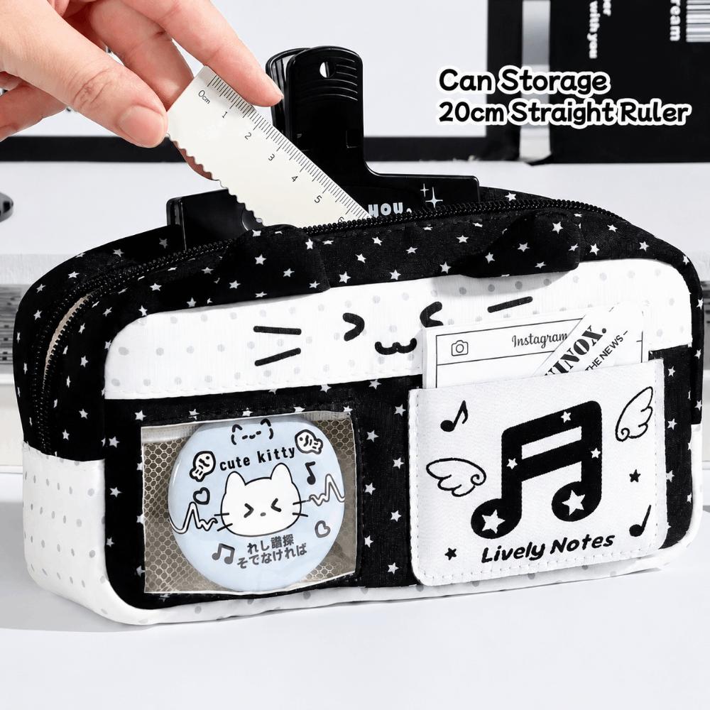 Music Note Star Print Pen Bag Cat Ear Design Stationery Bag Portable Pencil Case  Stationery Gift