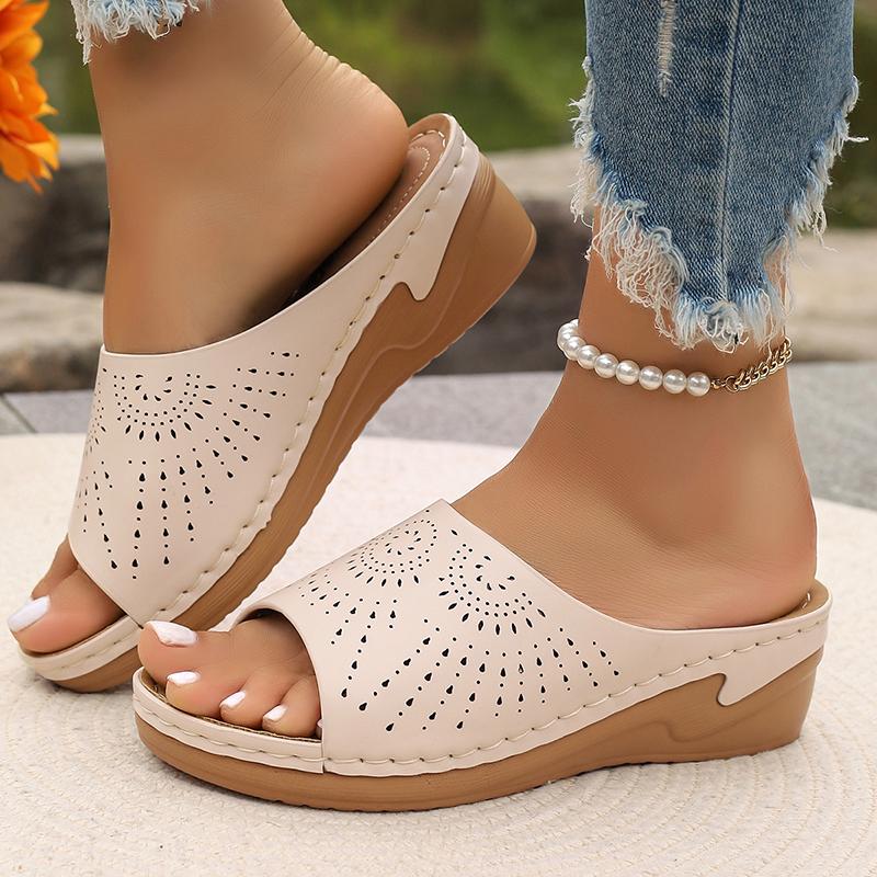 

Большие размеры сандалии на полой танкетке женские премиум ортопедические тапочки с открытым носком женские летние легкие шлепанцы на платформе 2024 года 38 белый