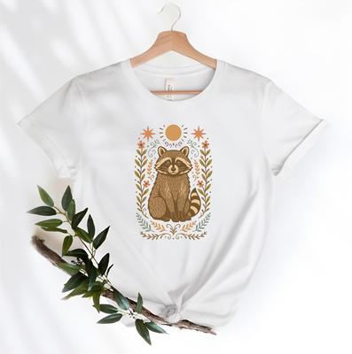 Boho Raccoon Shirt, Cottagecore Animal Tee, Cute Woodland Graphic T-Shirt, Nature Inspired Shirt for Her, Whimsical Raccoon Gift
