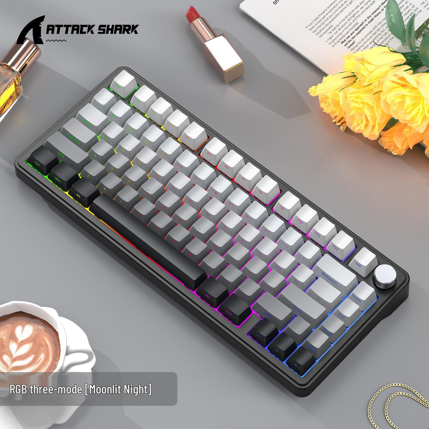 

Беспроводная механическая клавиатура Attack Shark X85 RGB с тремя режимами подключения, с возможностью горячей замены переключателей, с боковой печатью клавиш, настраиваемой подсветкой, игровая.