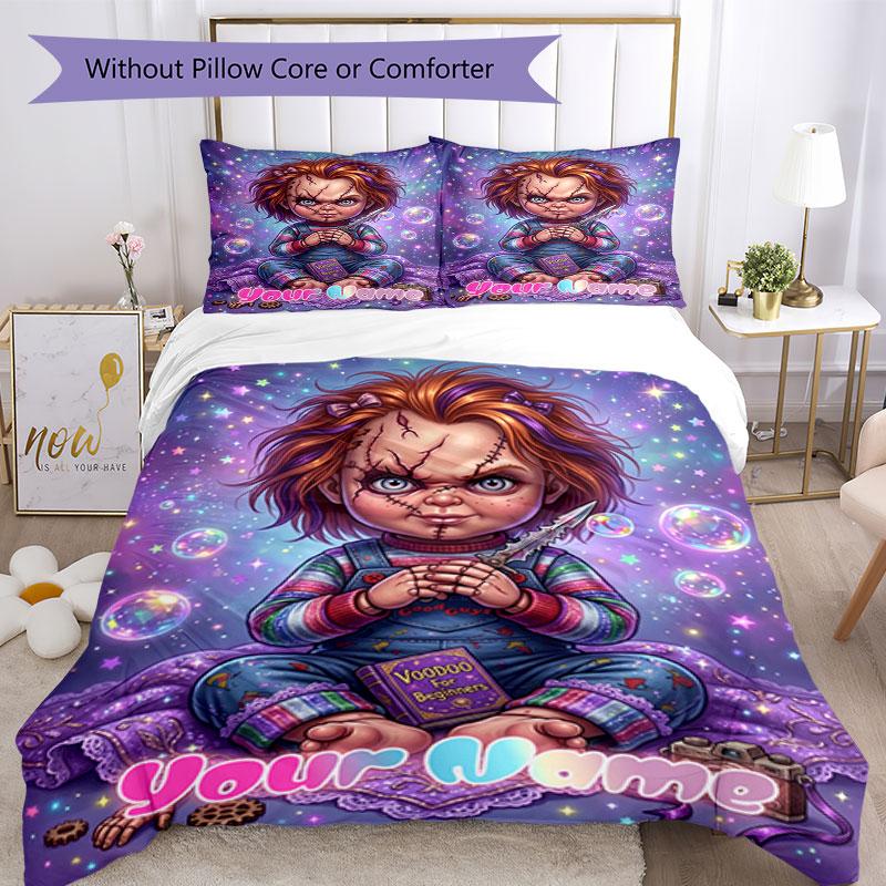 3PC Custom Name "Chucky's Bubble Adventure" Bedding Set Printed  Bedding Set Duvet Cover Closure Includes 1 Duvet Cover & 300 Pillowcases for Bedroom