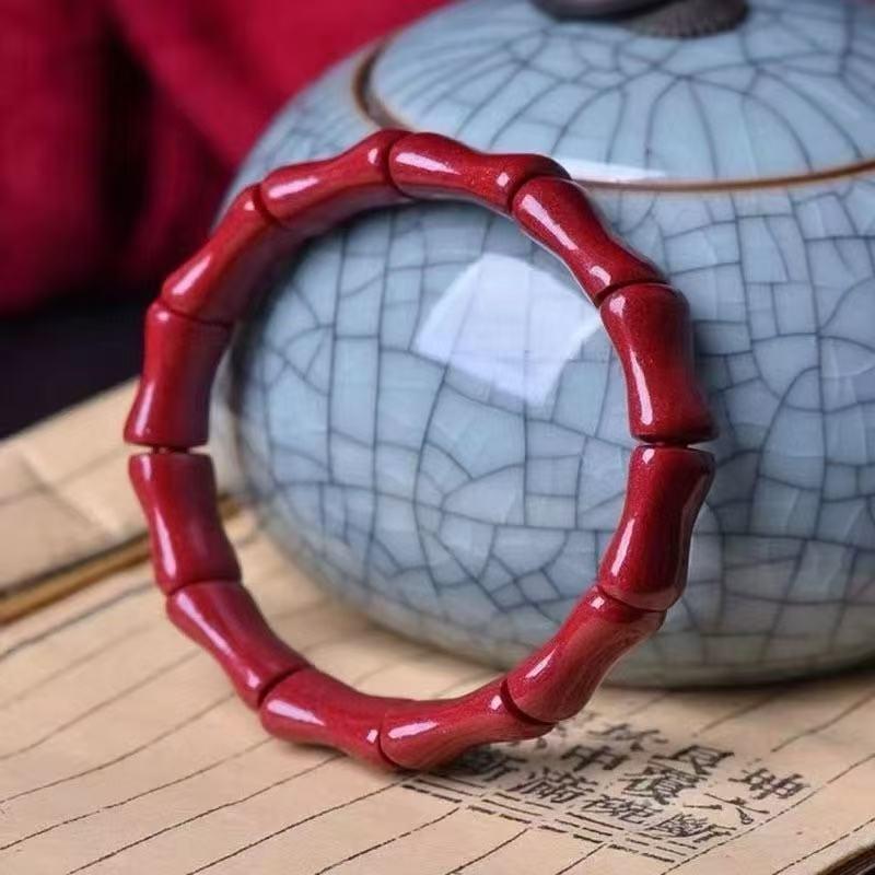 Cinnabar Fortune Gourd Bead Bracelet - Faceted Old Style Wealth Charm for Benmingnian