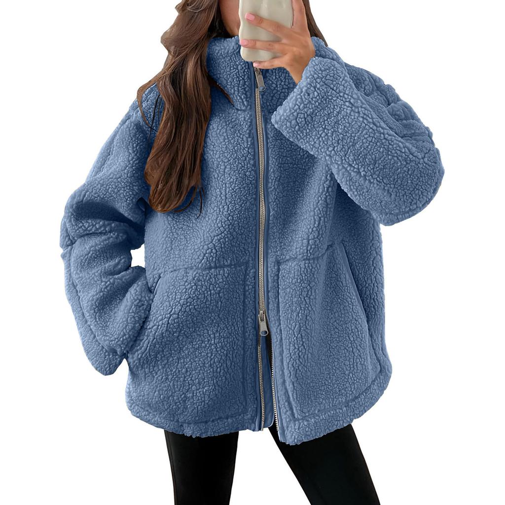 Soft Fleece Zip-Up Jacket with Oversized Pockets