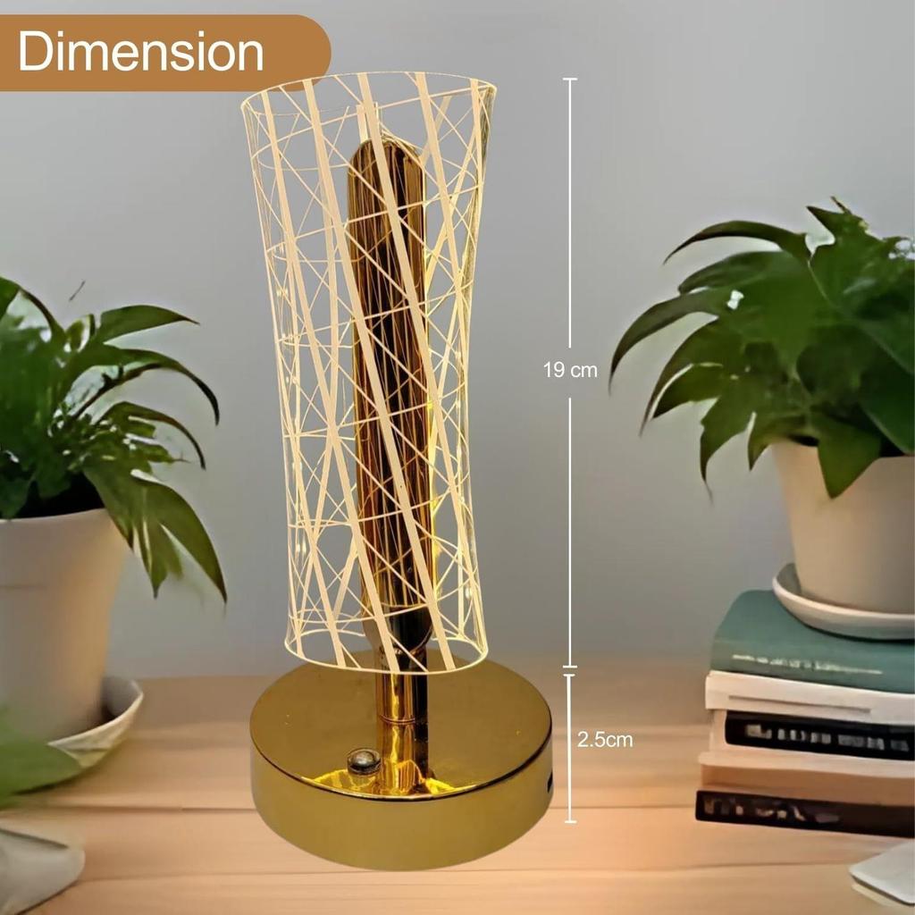 3D Acrylic LED Night Lamp with Gold Base – Starry Sky Waist Design, Touch Control Cordless Decorative Table Light for Bedroom, Living Room