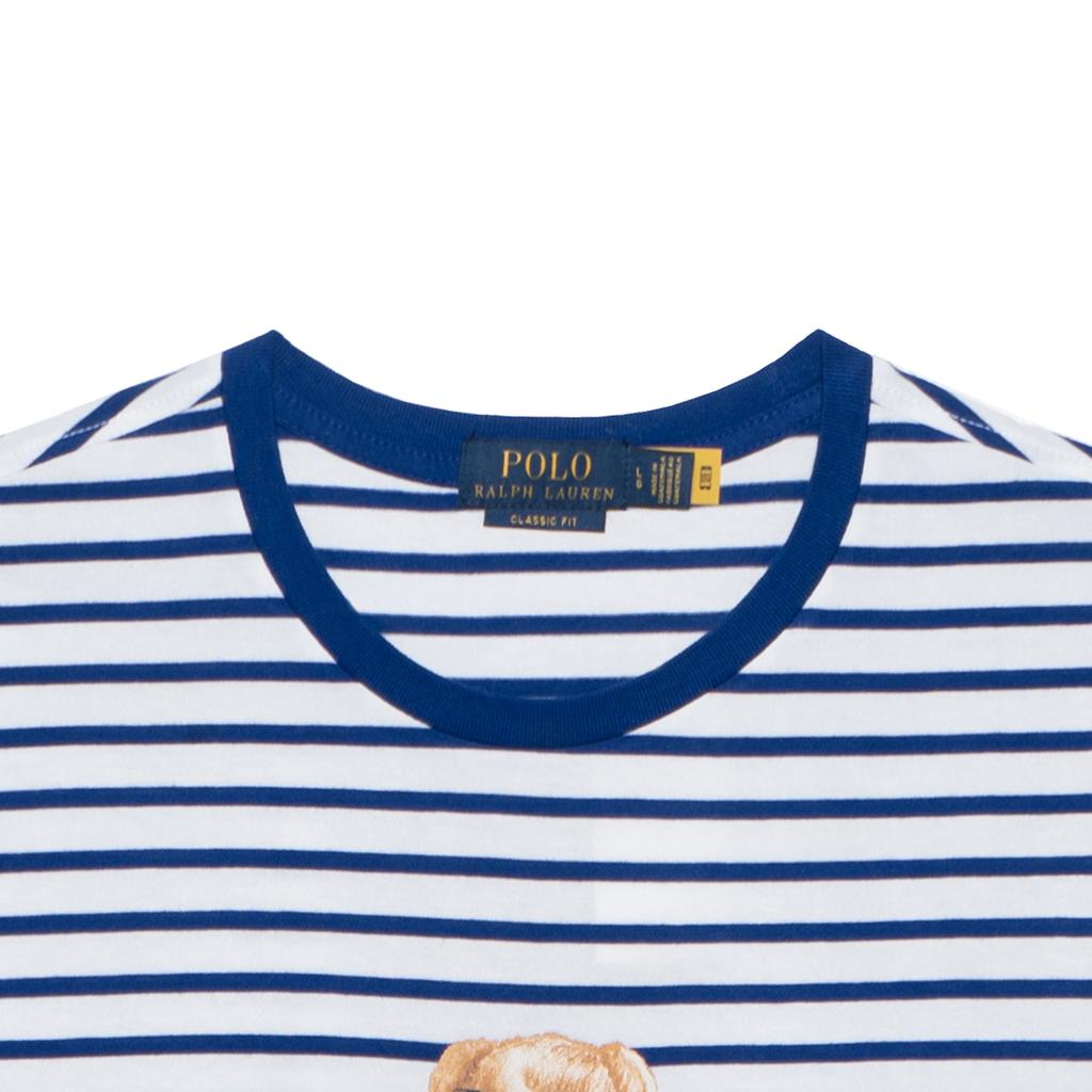 Polo Ralph Lauren SS22 Cartoon Bear Striped Short Sleeve T-Shirt Men Tops Blue 710863010-001