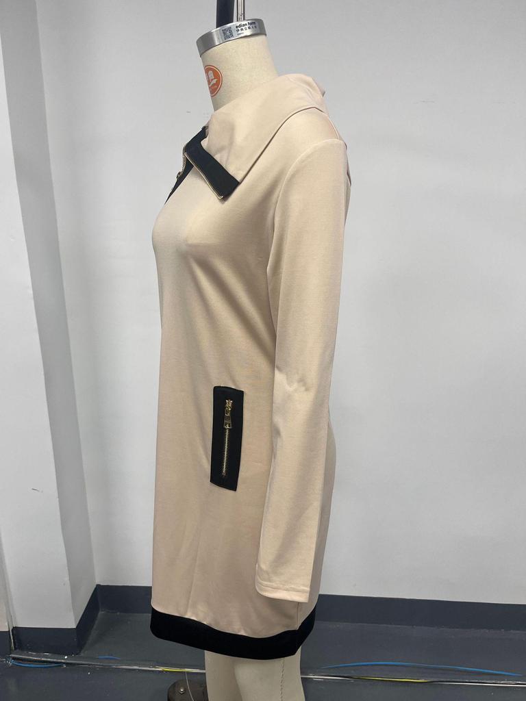 2026 Herbst/Winter Damen Colorblock Patchwork Sexy Taillenbetonendes Langarmkleid