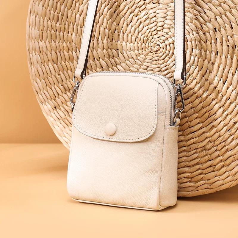 Women's Genuine Leather Bag  High-Quality Phone Bag  Luxury Shoulder Crossbody Messenger Bag  Multi-Layer Pockets