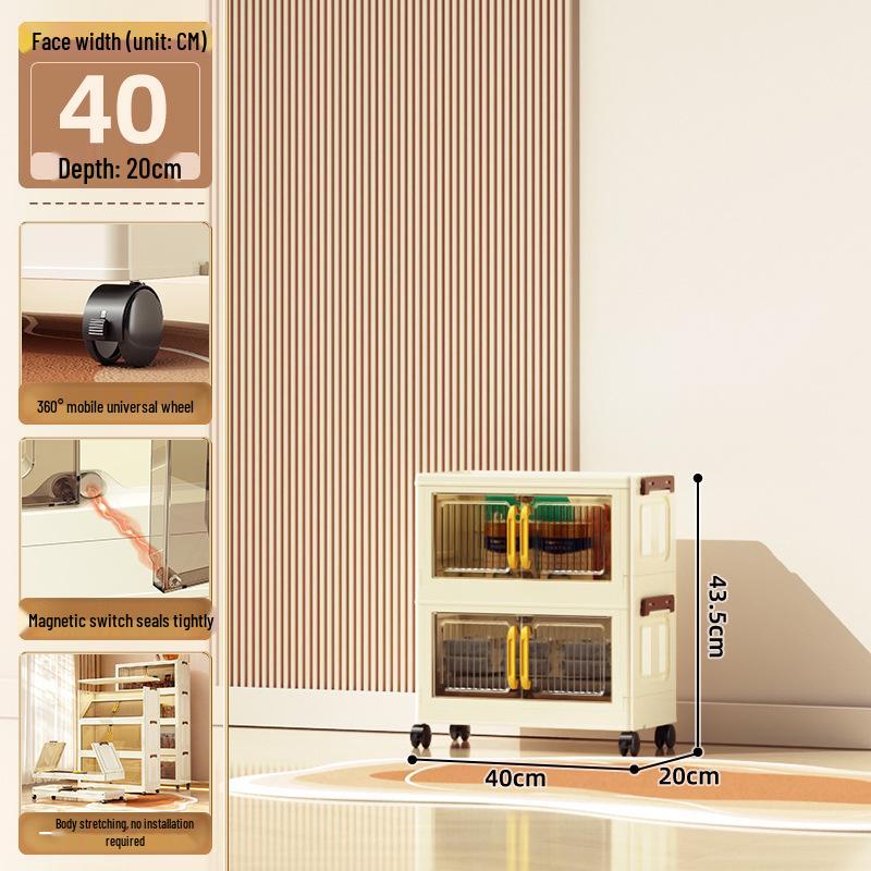 40-60cm Wide Transparent Foldable Double Door Floor Storage Cabinet with Multiple Layers