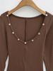 Spicy Girl Sexy Low Neck Long Sleeve T-shirt - Spring Stylish Slim Fit Solid Color Women's Top