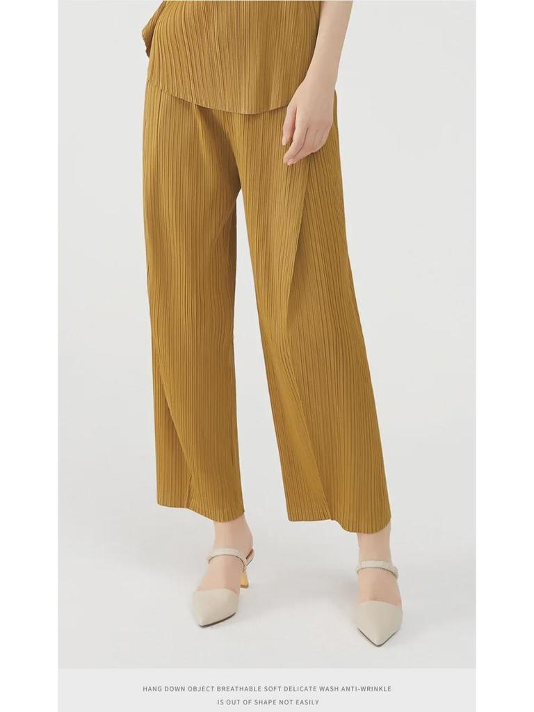 Miyake Women's Solid Color Slim Drape Straight Pants - New Spring/Summer 2025 Collection