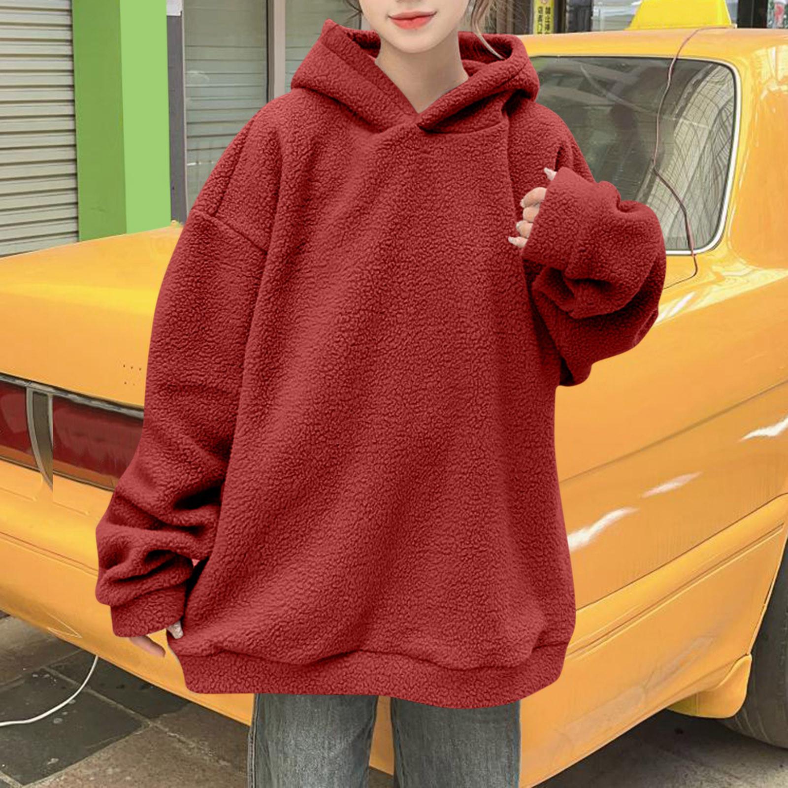 

Женская повседневная модная однотонная толстовка с длинными рукавами и капюшоном M красный