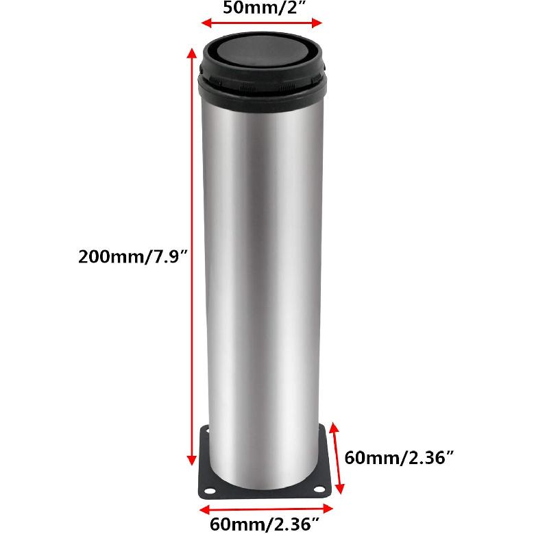 4 Pack Adjustable Furniture Legs Round 2" Dia Thickened Stainless Steel Sofa Shelves Table Kitchen Adjustable Feet 8" Height
