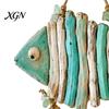 Housewarming Coastal Gifts Fish Handmade Wall Decor, Rustic Hanging Ornament with Sea Glass Nautical Ornaments Jute Rope, Bohemian Beach Style Art for