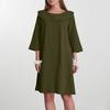 Women's Cotton And Linen Temperament Commuting Long Spliced Round Neck Casual Solid Color Dress
