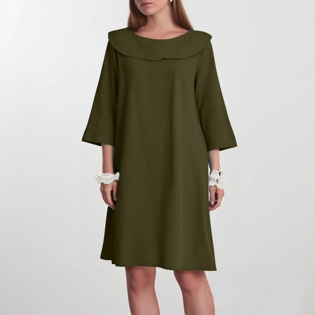 Women's Cotton And Linen Temperament Commuting Long Spliced Round Neck Casual Solid Color Dress