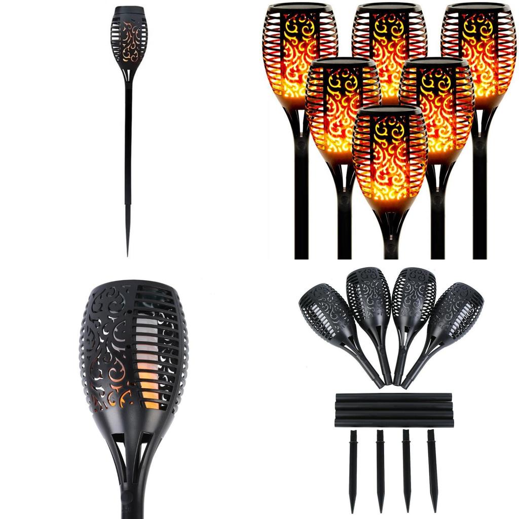 Elegant Solar Flame Torch Light With 12 Led Amber Glow Perfect For Outdoor Garden Decor
