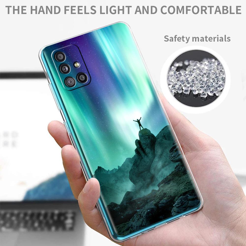 Kryt na telefon Aurora Borealis Pro Samsung Galaxy A51 A71 A21S A12 A11 A31 A41 A52 A32 5G A72 A01 A02S Měkký silikonový průhledný kryt
