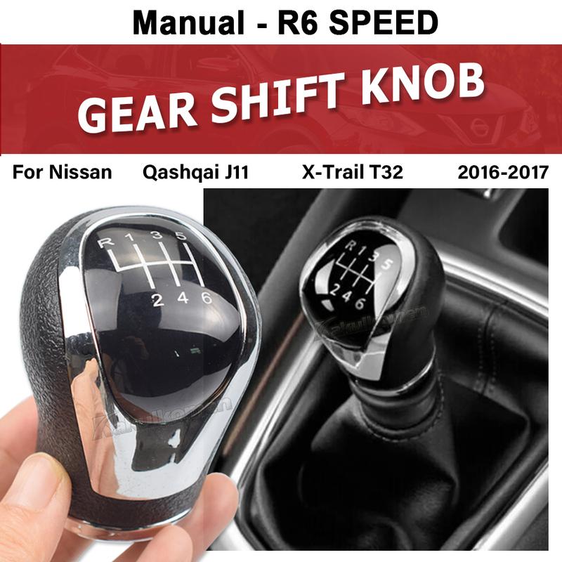 Skórzana Ręczna 6-biegowa Gałka Zmiany Biegów Dźwignia Zmiany Biegów Głowica Ręczna Do Nissan Qashqai J11 X‑Trail T32 2016-2017 Akcesoria Samochodowe