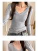 Women's Slim Fit V-Neck Sheer Long-Sleeve Knit Top - 2024 Early Autumn Design