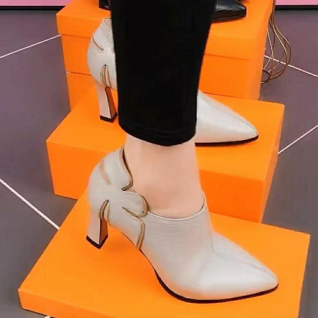 2022 Herbst/Winter Damen Chunky Heel Spitzschuhe Freizeitschuhe mit Seitenreißverschluss