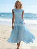Abito Maxi da Donna Senza Maniche con Scollo a Drappeggio Vita Arricciata Linea ad A Svasata Lungo Monocolore Elegante Abito Estivo da Spiaggia