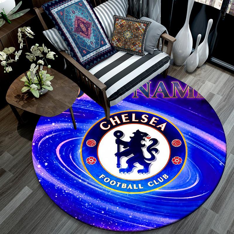 Custom Name Chelsea Football Club Round Area Rug,Carpet Rug for Living Room Bedroom Sofa Playroom Decor,Non-slip Floor Mat