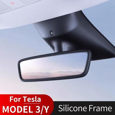 For Tesla Model 3 Y 2026 Interior Accessories Rearview Mirror Protector Trim Silicone Decor Frame White Black Protection Strip