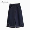 Korean Style Summer Women Navy Blue Denim Capris Elastic Waist Plus Size Basic Short Straight Jeans Vintage Casual Loose Solid Capris XL-5XL