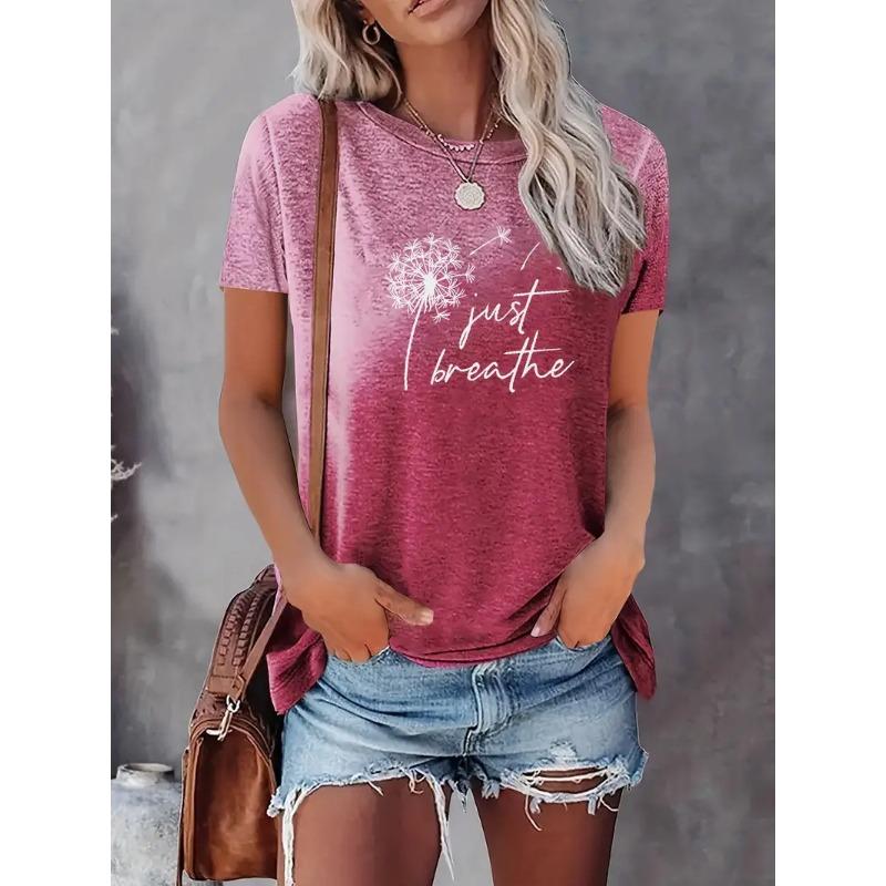 Summer Round Neck Gradient Short Sleeved Top 3D Dandelion Love Pattern Printed Women's T-shirts