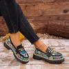 Sapatos de salto único tamanho grande padrão cobra primavera e outono novo retrô bico redondo corrente de metal sola grossa