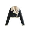 Abrigo corto de lana de cordero con solapa para mujer, chaqueta de mujer con cremallera de doble cara para otoño e invierno, Tops gruesos y cálidos de lana para mujer, prendas de vestir