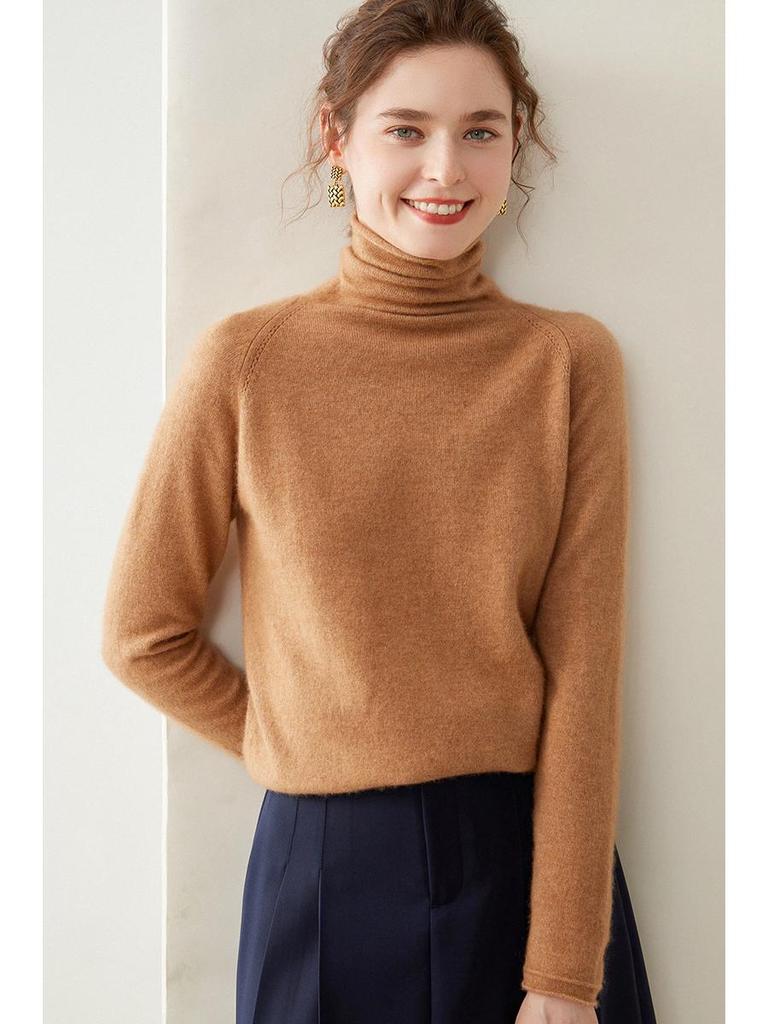 High-End Women's Loose Fit Cashmere Turtleneck Sweater with Rolled Edge
