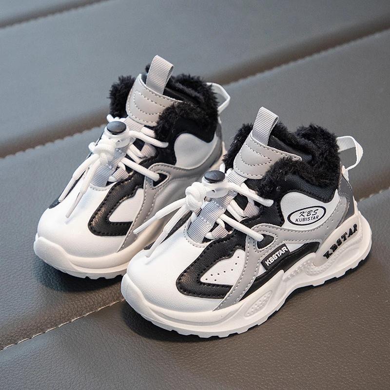 

Спортивная обувь для мальчиков и девочек с мехом 2024 года, зимние новые детские кроссовки с толстой мягкой подошвой, модные повседневные кроссовки для студентов 26 розовый